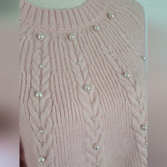 Pink Imitation-Pearl Embellished Crewneck Sweater - Picture 2 of 11
